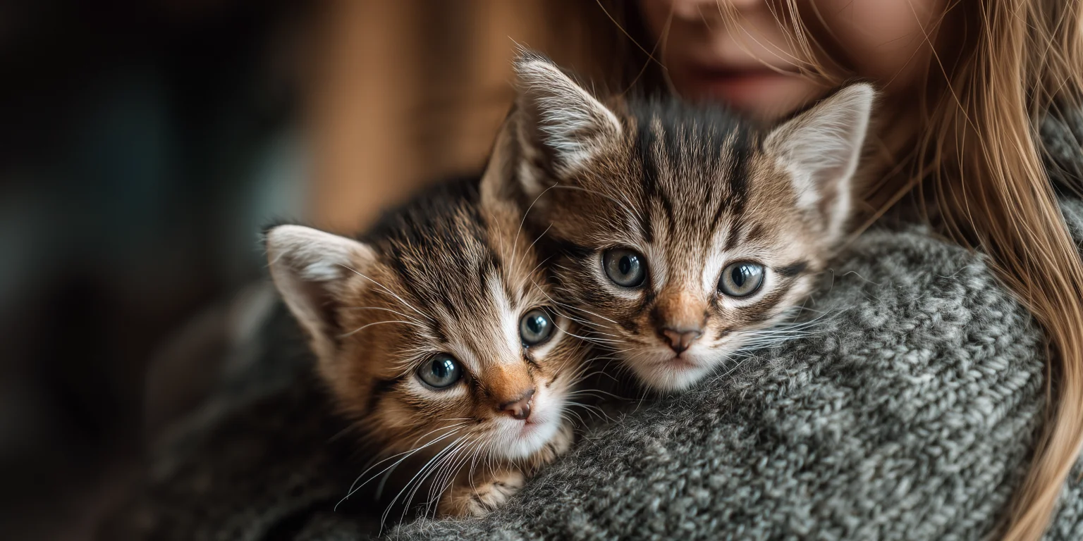Two kittens with owner
